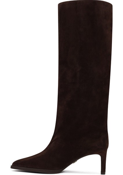 Kadın Kahverengi Ince Topuklu Süet Deri Çizme 25WFD491710 fırsatları