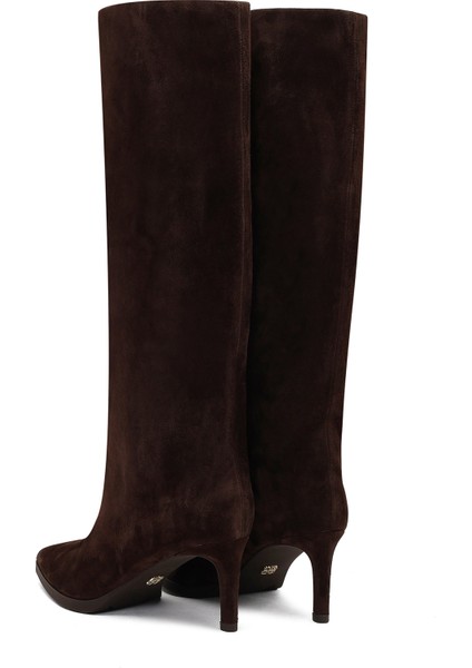 Kadın Kahverengi Ince Topuklu Süet Deri Çizme 25WFD491710