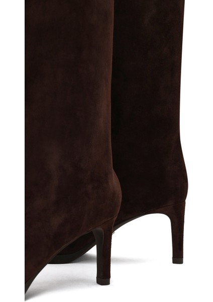 Kadın Kahverengi Ince Topuklu Süet Deri Çizme 25WFD491710