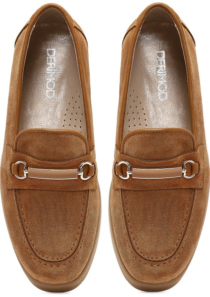 Kadın Taba Tokalı Süet Deri Comfort Loafer 25AFD154010