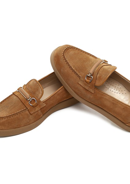 Kadın Taba Tokalı Süet Deri Comfort Loafer 25AFD154010