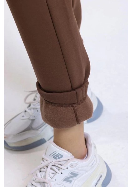 3 Iplik Şardonlu Paça Lastikli Eşofman Kahve IS001