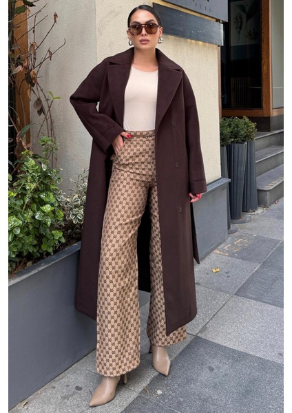 Punto Dikiş Detaylı Oversize Premium Kaban KAHVE 3108