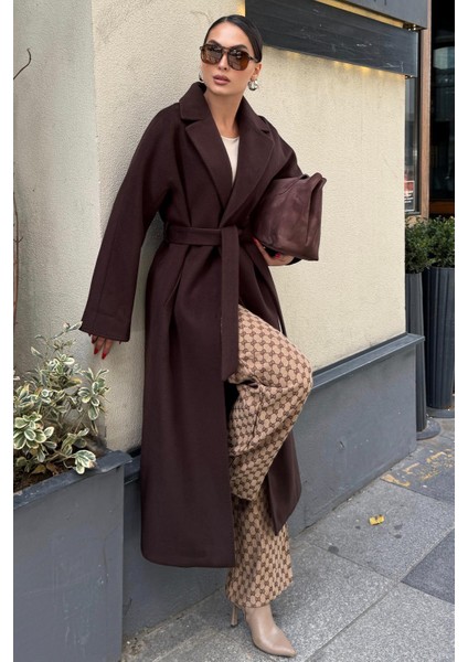 Punto Dikiş Detaylı Oversize Premium Kaban KAHVE 3108