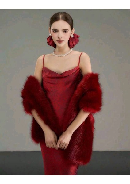 Kürk Orijinal Kırmızı Seksi Omuzluk Şık Kürk modelleri