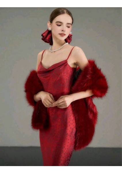 Kürk Orijinal Kırmızı Seksi Omuzluk Şık Kürk fırsatları