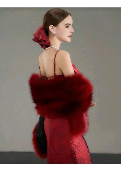 Kürk Orijinal Kırmızı Seksi Omuzluk Şık Kürk indirimleri