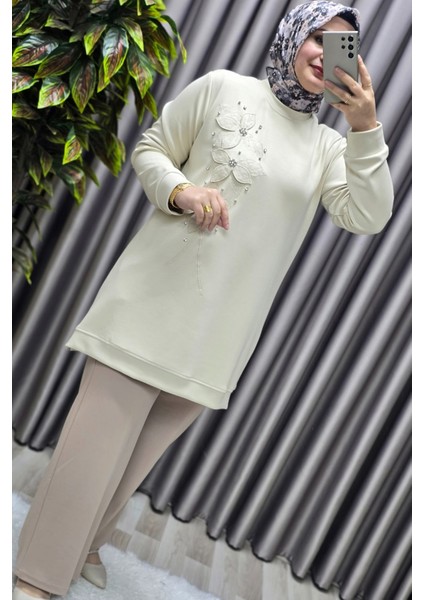 Kadın Giyim Büyük Beden Modal Çiçek Aplik Tunik