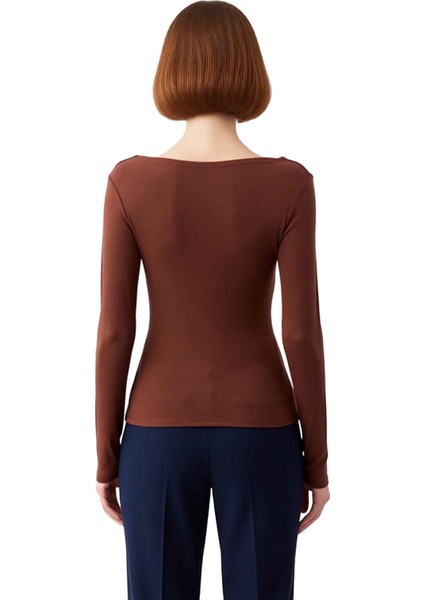 Kadın Asimetrik Yaka Dökümlü Vücuda Oturan Esnek Örme Bluz Kaliteli Şık Rahat Modern Zarif fiyatları