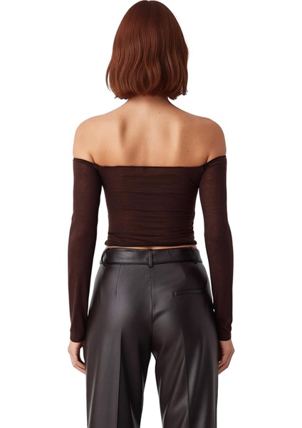 Kadın Düşük Kol Carmen Yaka Uzun Kollu Fitted Üst Kaliteli Şık Rahat Modern Zarif Günlük modelleri