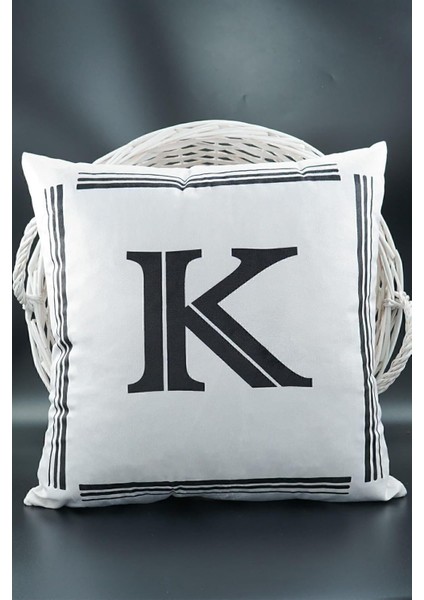 Harfli Kırlent Kılıfı Kadife 43X43 cm Çift Taraflı K Harfi Kedi Desenli Evlilik Teklifi Doğum Günü