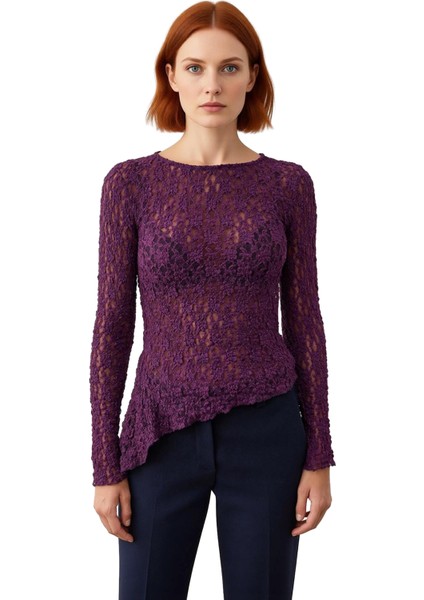 Kadın Vücuda Oturan Bisiklet Yaka Uzun Kollu Örme Bluz Kaliteli Şık Rahat Modern Zarif Günlük