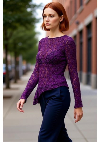 Kadın Vücuda Oturan Bisiklet Yaka Uzun Kollu Örme Bluz Kaliteli Şık Rahat Modern Zarif Günlük modelleri