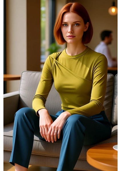 Kadın Örme Bluz Viskon Karışımlı Asimetrik Detaylı Fitted Kesim Uzun Kollu Kaliteli Şık Rahat fırsatları