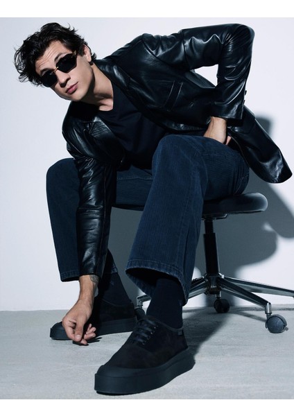 Löbe Hakiki Süet Deri Siyah Erkek Spor Ayakkabı