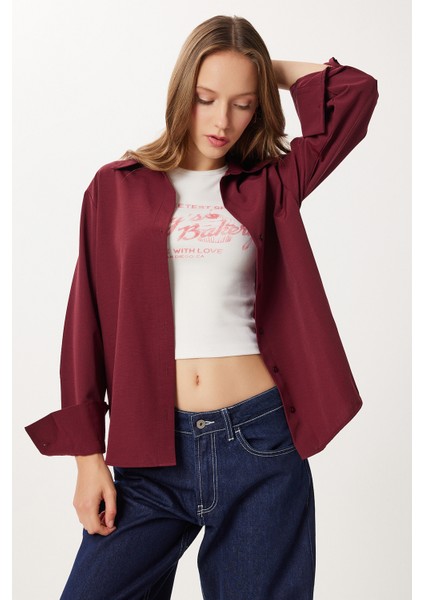 Basic Dokuma Gömlek LUB0299 Bordo modelleri