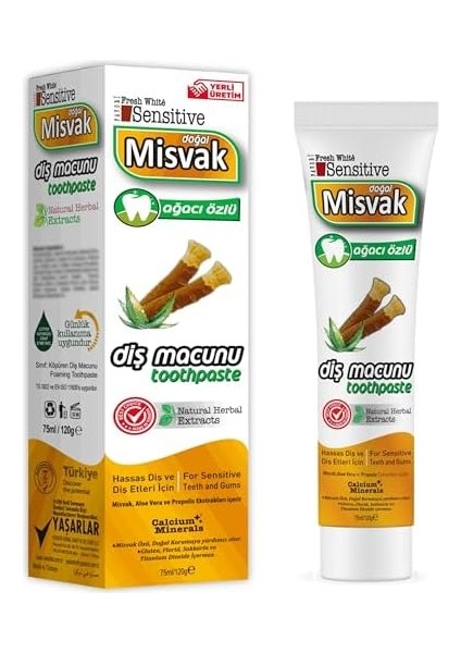 Bybars Diş Bakım Seti Sensıtıve Diş Macunu Misvak Ağacı Özlü, Aloe Vera ve Propolis Ekstraktlı - Sensıtıve Natural Herbal Diş Macunu Yeşilçay, Ekinezya, Nane Ekstraktlı - 2 Adet Bambu Diş Fırçası fiyatları