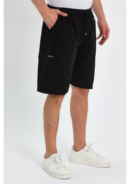 Yazlık Keten Görünümlü Kargo Cep Lastikli, Bol Kesim Toprak Renk Şort 201-30