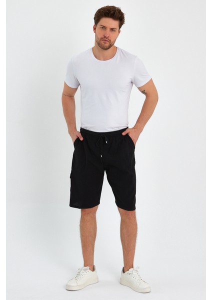 Yazlık Keten Görünümlü Kargo Cep Lastikli, Bol Kesim Toprak Renk Şort 201-30 fiyatları