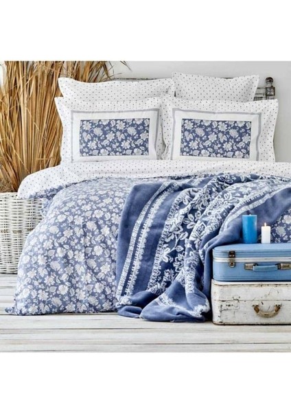 Celerina MAVI%100 Pamuk Çift Kişilik Fitted Nevresim Takımı