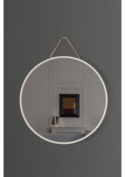 Mirora Yuvarlak Dekoratif Duvar Aynası | Boyalı Ahşap Çerçeveli | 60CM | Beyaz fiyatları