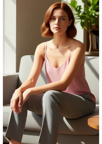 Kadın V Yaka Kolsuz Dokuma Bluz Günlük Şıklık Için Ideal Parça Kaliteli Şık Rahat Modern Zarif