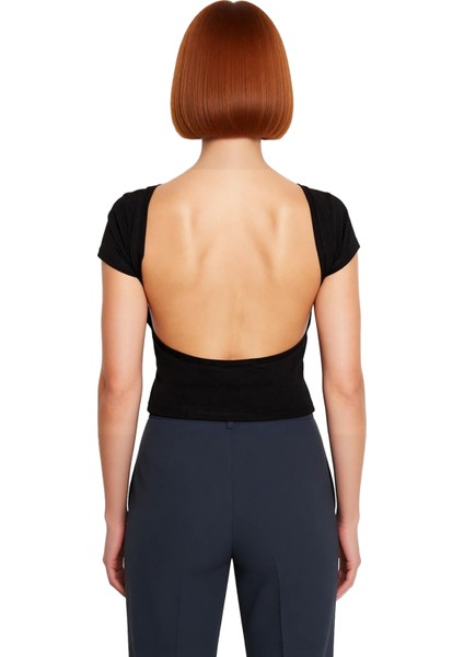 Kadın Fitted Esnek Örme Bisiklet Yaka Crop Bluz Kaliteli Şık Rahat Modern Zarif Günlük modelleri