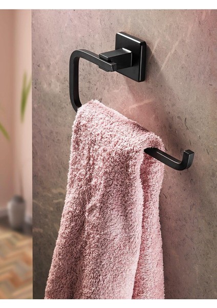Haus Ömür Boyu Paslanmaz Solo Havluluk ve Havlu Askılığı Siyah D-009