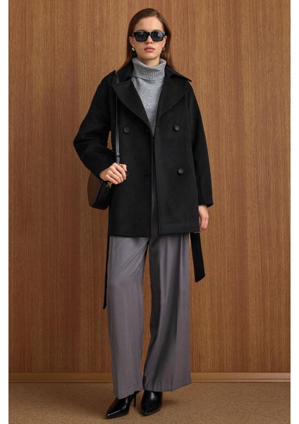 Apolet Detaylı Oversize Kısa Kaban SİYAH 3149