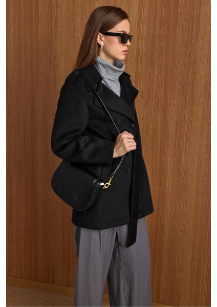 Apolet Detaylı Oversize Kısa Kaban SİYAH 3149