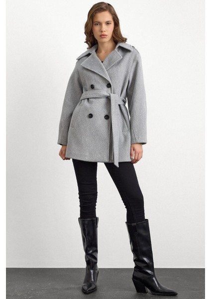 Apolet Detaylı Oversize Kısa Kaban AÇIK GRİ 3149