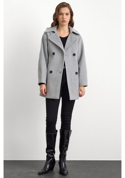 Apolet Detaylı Oversize Kısa Kaban AÇIK GRİ 3149