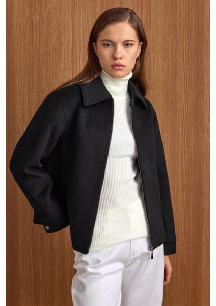 Fermuar Kapamalı Oversize Kısa Kaban SİYAH 3157