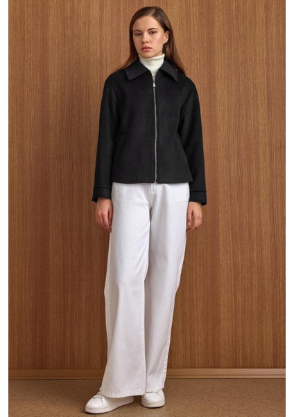 Fermuar Kapamalı Oversize Kısa Kaban SİYAH 3157