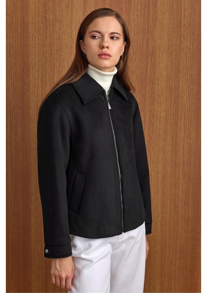 Fermuar Kapamalı Oversize Kısa Kaban SİYAH 3157