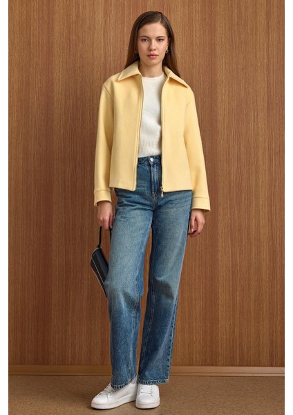 Fermuar Kapamalı Oversize Kısa Kaban SARI 3157