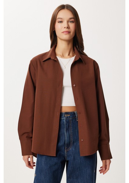 Basic Dokuma Gömlek LUB0299 Kahverengi