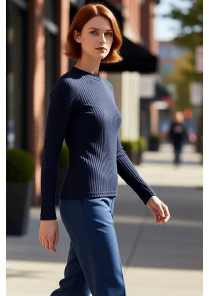 Moda Dik Yaka Örme Slim Düz Desen Casual Günlük Regular Uzun Kol Bluz fırsatları