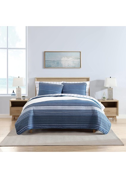 | Lüks Ultra Yumuşak Pamuk Yorgan 3 Parça Set, Ev Dekoru Için Şık Zarif Tasarım, Mavi,
