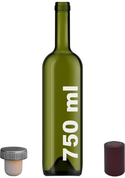 750 ml Yeşil Şarap Şişesi Sentetik Mantar Tıpalı ve Kapüşonlu Boş Çukur Cam Şişe 2 Adet