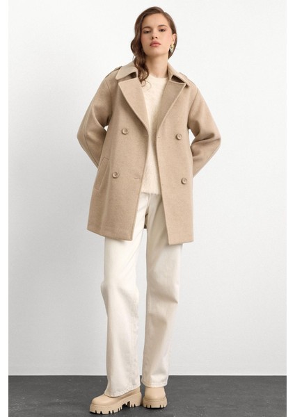 Apolet Detaylı Oversize Kısa Kaban TAŞ 3149