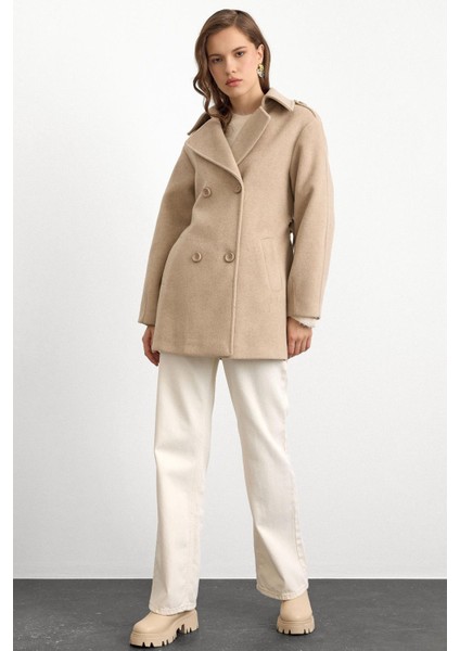 Apolet Detaylı Oversize Kısa Kaban TAŞ 3149