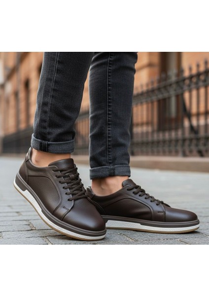 Erkek Günlük Mevsimlik Kışlık Hakiki Deri Ayakkabı Kaydırmaz Taban Ortopedik Bağcıklı