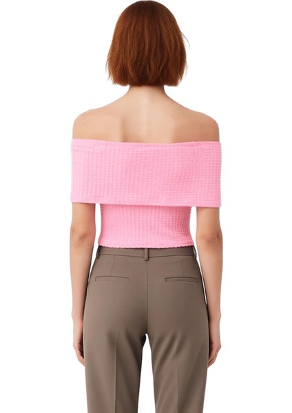 Kadınlar Için Esnek Örme Carmen Yaka Tek Kol Vücuda Oturan Crop Üst Kaliteli Şık Rahat Modern modelleri