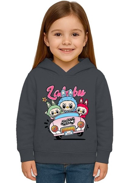 Unisex Labubu Baskılı Çocuk Swaetshirt Kapüşonlu 3 Iplik Şardonlu fiyatları