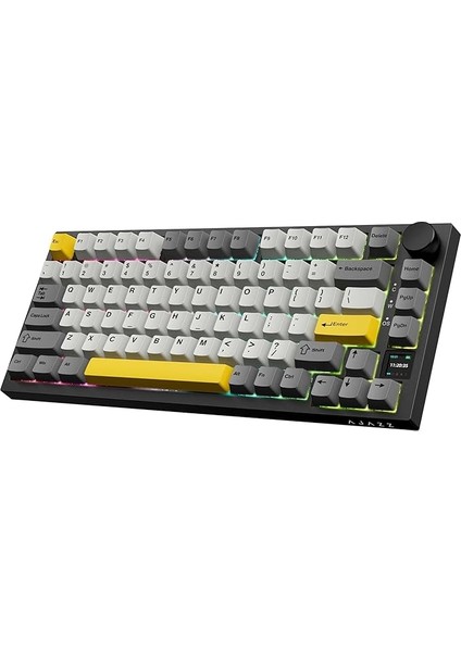 Ajazz AK820 Pro 3 Modlu%75 Mekanik Klavye, Tft Akıllı Ekran ve Düğmeye Sahip Gasket-Mounted Oyuncu Klavyesi, Bluetooth 5.1/2.4g Kablosuz/type-C Kablolu (AK820 Pro - Sarı Siyah - Gift Switch)