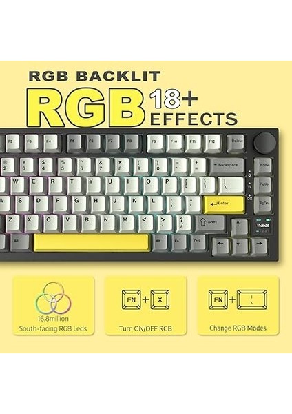 Ajazz AK820 Pro 3 Modlu%75 Mekanik Klavye, Tft Akıllı Ekran ve Düğmeye Sahip Gasket-Mounted Oyuncu Klavyesi, Bluetooth 5.1/2.4g Kablosuz/type-C Kablolu (AK820 Pro - Sarı Siyah - Gift Switch) fırsatları