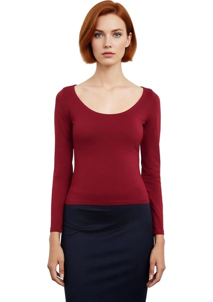 Kadın Moda Şık Üst Giyim Regular Havuz Yaka Slim Kalıp Örme Fitted Vücuda Oturan Esnek Bluz fiyatları