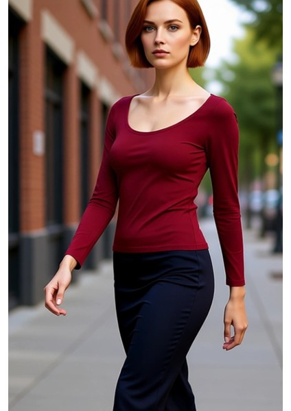 Kadın Moda Şık Üst Giyim Regular Havuz Yaka Slim Kalıp Örme Fitted Vücuda Oturan Esnek Bluz fırsatları