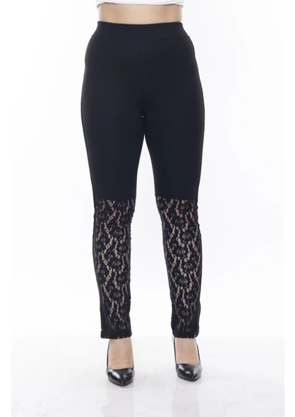 Kadın Siyah Beli Lastikli Paça Dantelli Toparlayıcı Tayt modelleri